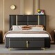 preview thumbnail 10 of 16, 2-Pieces Bedroom Sets,Queen Size Platform Bed w/ Trundle Bed, 2 Drawers,Night Light & USB Charge,Storage Ottoman, Beige Black