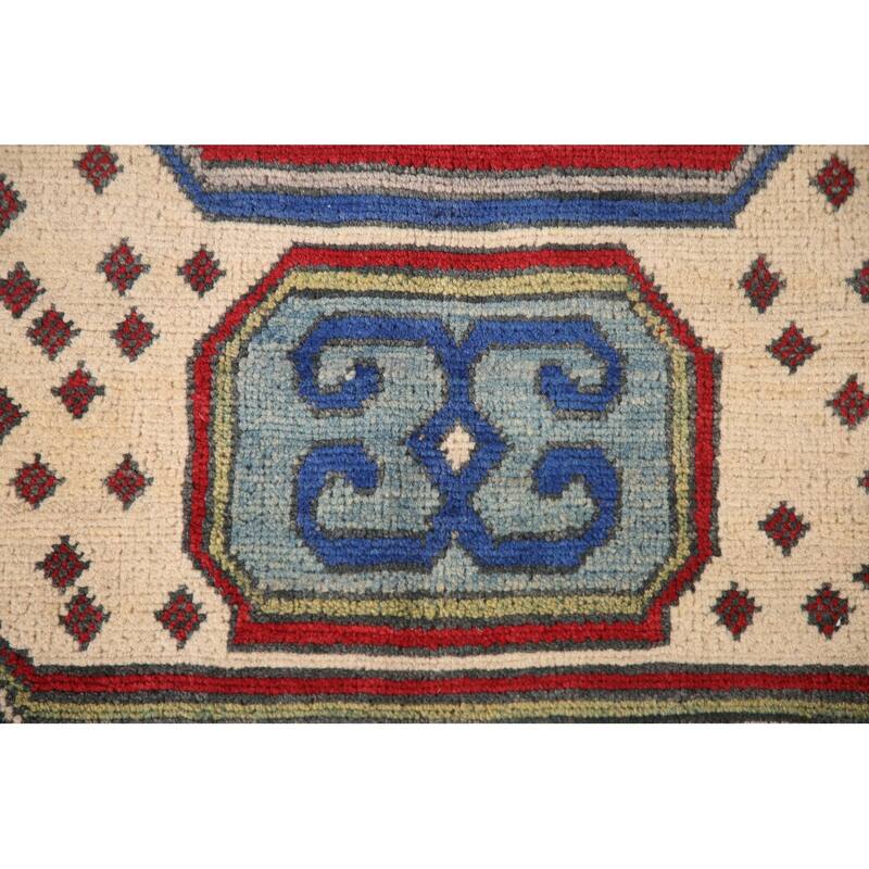 Geometric Gray Kazak Oriental Area Rug Handmade Wool Carpet - 6'4" x 9'0"
