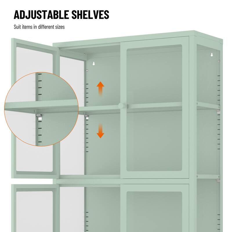 Glass Door Storage Cabinet with Adjustable Shelves Steel Sideboard - On ...