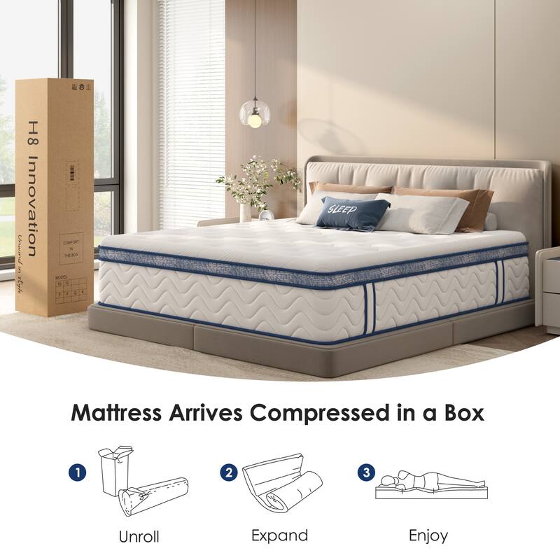 Queen Size Mattress, 12 Inch Hybrid Mattress, Individually Pocketed Innerspring, Medium Firm