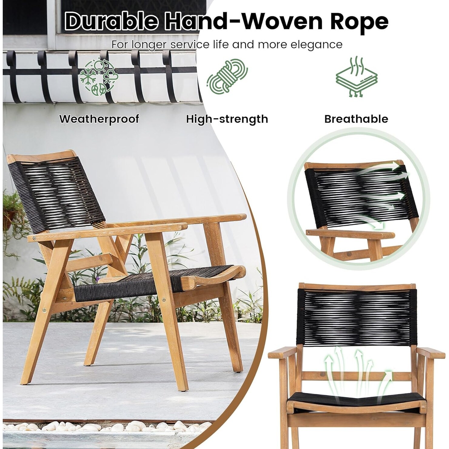 Tangkula All-Weather Conversation Chairs, Handwoven Black