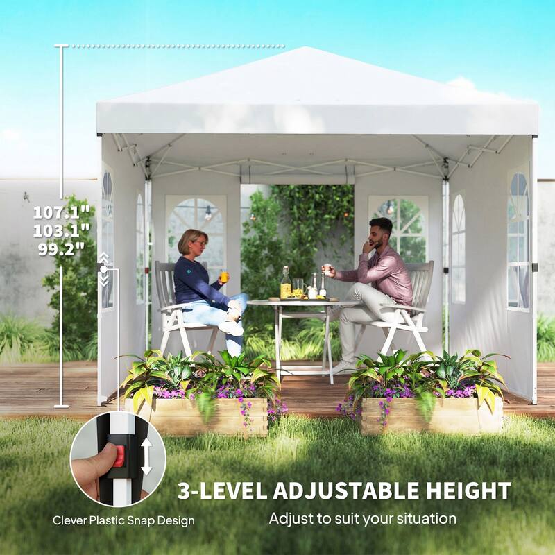 Outsunny 9.6 x 9.6 ft Pop Up Canopy Tent with Sidewalls, One Button Push Setup, UPF50+ Outdoor Portable Instant Canopy Shelter