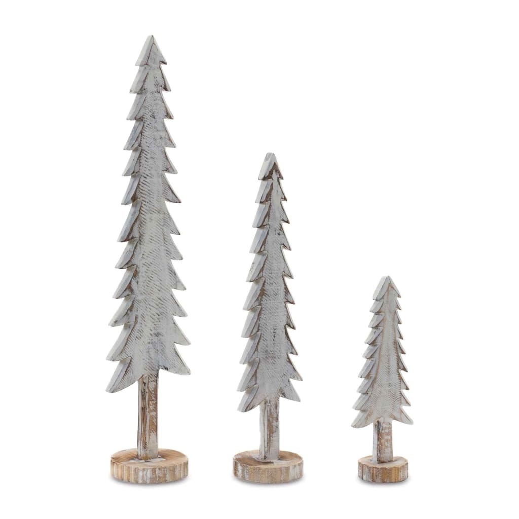 Set of 3 White Brown Christmas Pine Tree Tabletop Decorations 21.5"