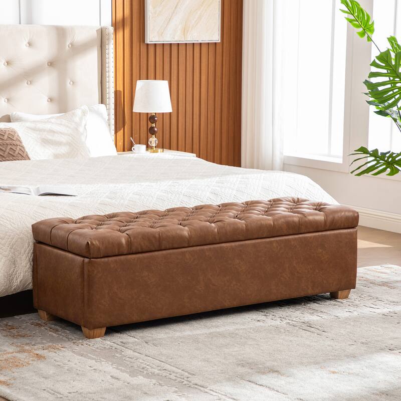 60.2" PU Upholstered Storage Bench with Flip-Top & Soft-Close Metal Hinges