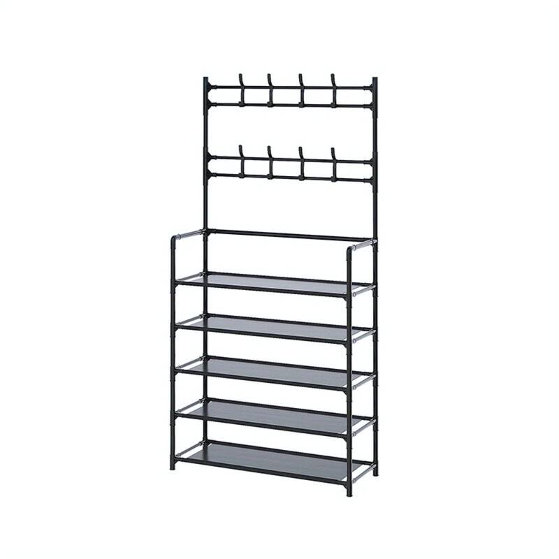 5-Tier Freestanding Shoe Rack and Coat Stand Entryway Organizer for Shoes Boots Hats - 26”L x 11”W x 68.9”H