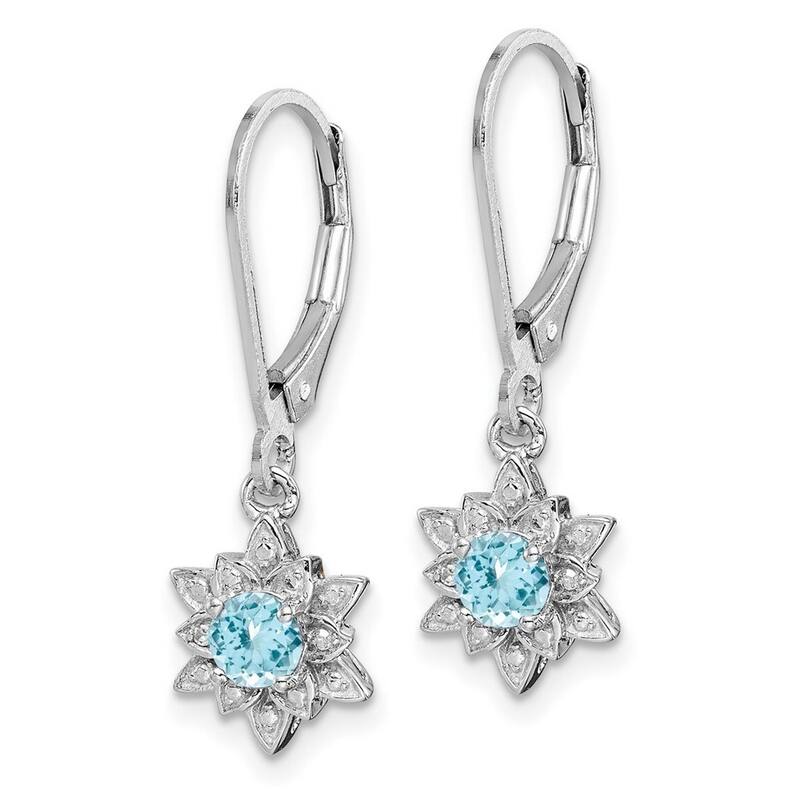 Curata 925 Sterling Silver Dangle Polished Leverback Diamond and Light Blue Topaz Earrings - 28x9mm Wide