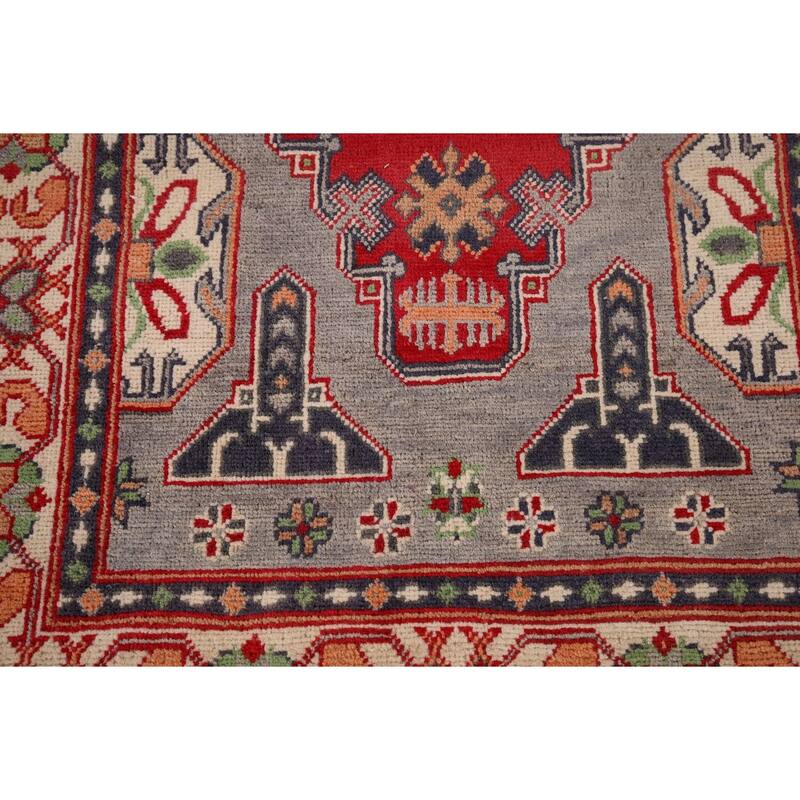 Gray Kazak Foyer Rug Hand-Knotted Wool Carpet - 3'2" x 5'0"