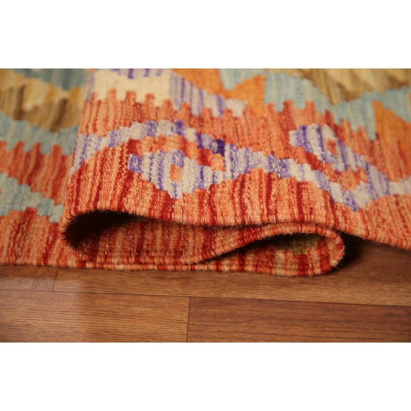 Hand Woven Oriental 100% Wool Carpet Southwestern All-Over Oranges & Rust Kilim Area Rug - 6' 9'' X 5' 3''