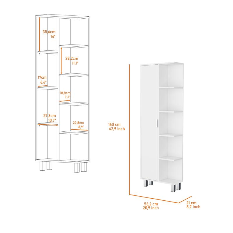 Randall Linen Cabinet, with 1 door and 9 shelves, White