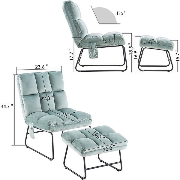 dimension image slide 2 of 8, MCombo Accent Chair with Ottoman,Velvet Modern Side Pocket Metal Legs Club Chair,0014