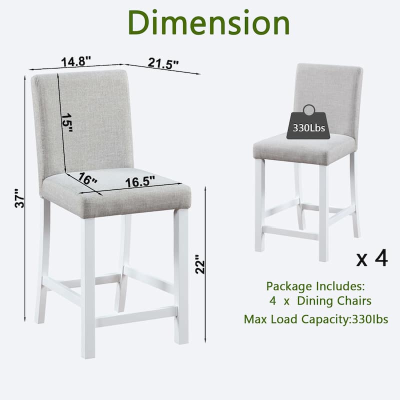 GDFStudio - Noir Modern Upholstered Wood Counter Height Dining Chairs Set, Padded Seat & Non-slip Feet Pads, Set of 4