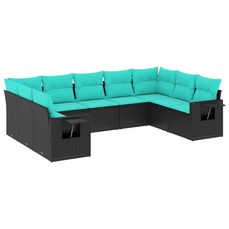 vidaXL 9 Piece Patio Sofa Set with Cushions Black Poly Rattan