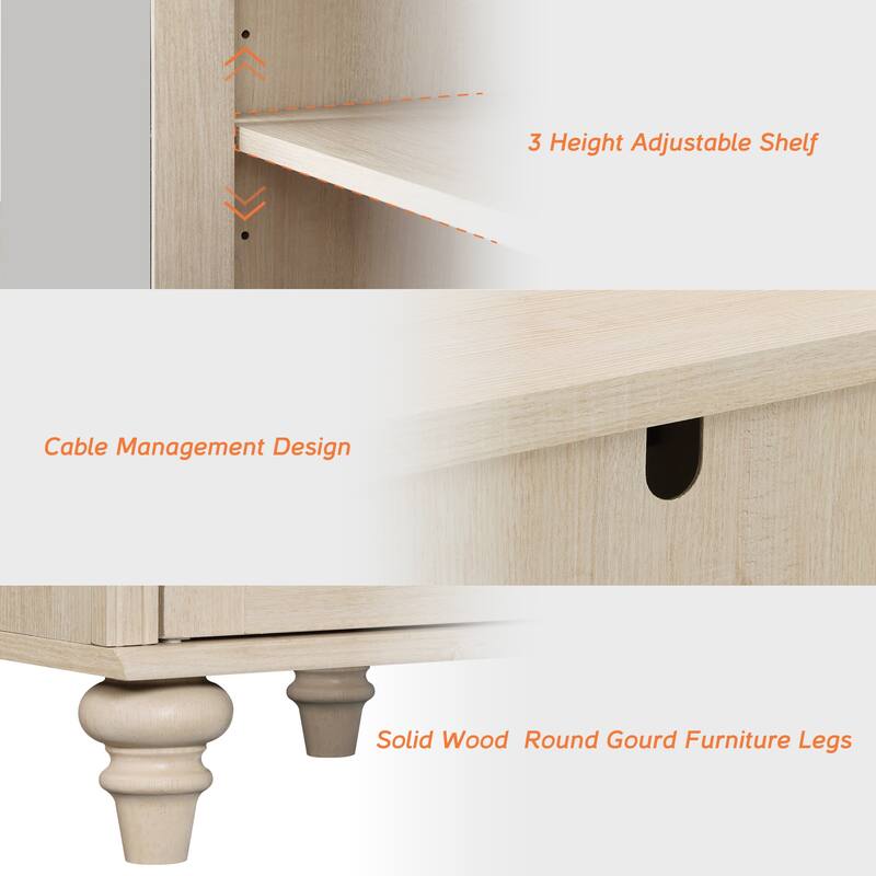 Light Beige Bookcase with Doors, Large Wood Farmhouse Book Case Shelf