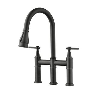 Double Handle Bridge Kitchen Faucet With Pull-down Spray Head - Bed 