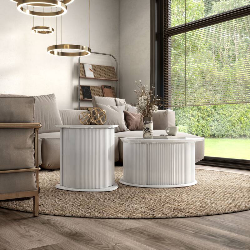 Furniture of America Astra Modern 2-Piece Glossy White Triangle Storage Coffee Table Set