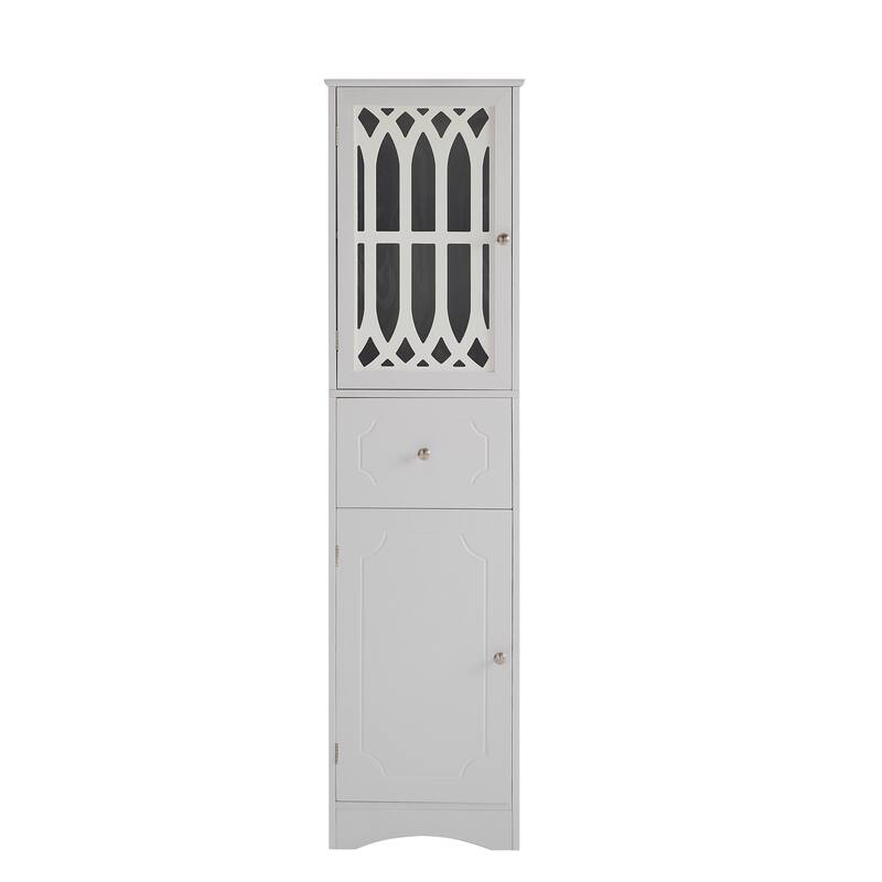 GDFStudio - Isla Slim Tall Bathroom Cabinet with Drawer, Doors, and Adjustable Shelves for Space-Saving Storage