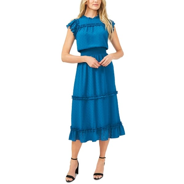 knee length dresses for ladies Swiss Dots Smocked Half Sleeve Midi Dress – Look What KD Did! main image 0