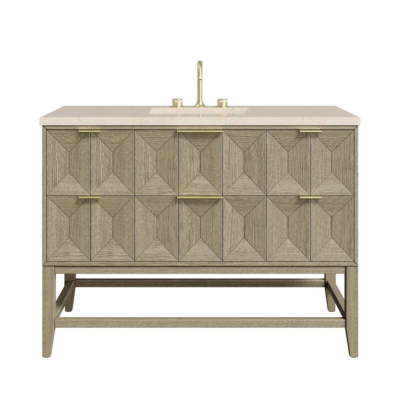 James Martin Vanities D100-V48-3EMR Emmeline 48" Single Basin Ash Wood - Pebble Oak - Oak Finish