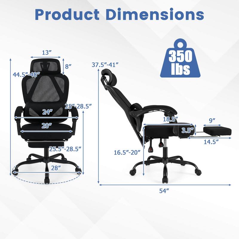 Costway Ergonomic Office Chair with Retractable Footrest & 135° - See Details