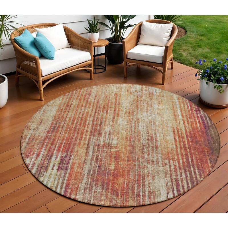HomeRoots Striped Transitional Rectangle Outdoor Rug - 8' Round