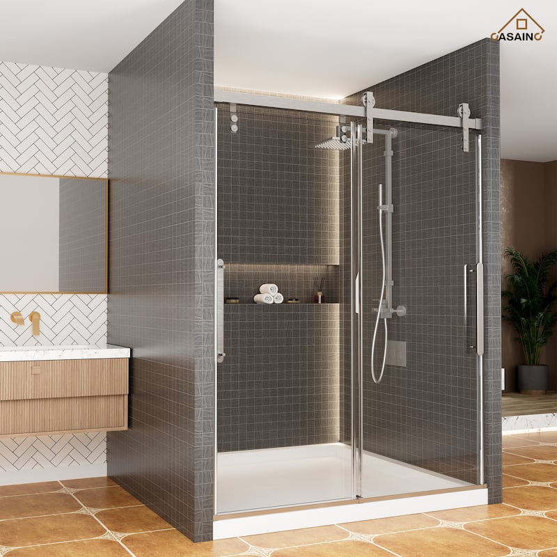 60 in. W x 76 in. H Frameless Shower Door with Tempered Glass