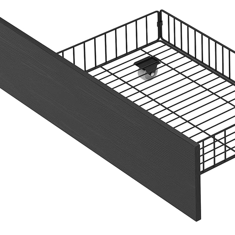 Moasis LED Bed Frame with Bookcase Headboard, 4 Storage Drawers and Type-C USB Charging Station