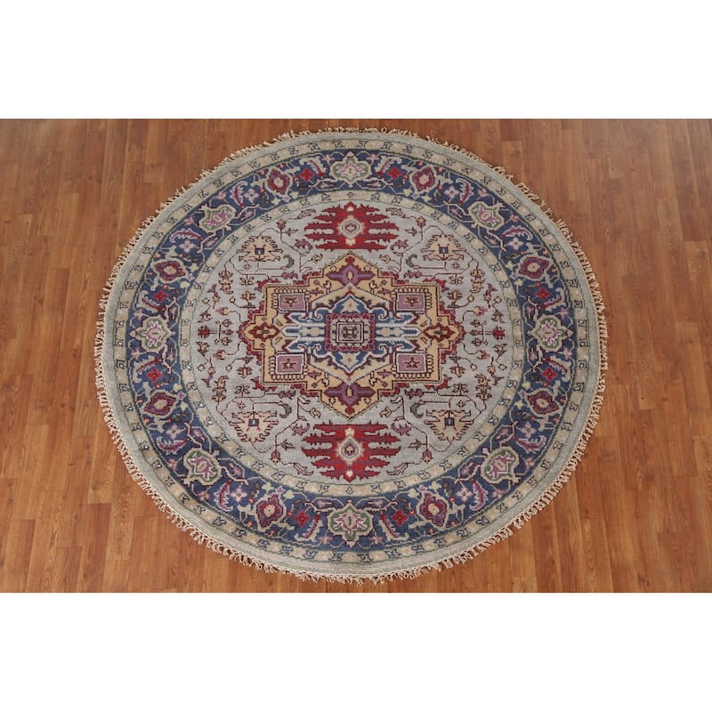 Geometric Heriz Serapi Round Rug Hand-knotted Wool Carpet - 6'0"x 6'0"