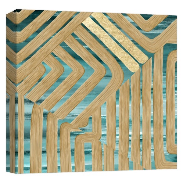 PTM Images 9-124620 PTM Canvas Collection 12" x 12" - "Teal and Gold Watercolor Trace IV" Giclee Abstract Art Print on Canvas