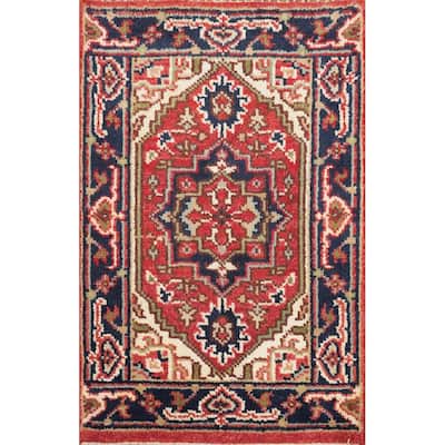Hand Knotted Oriental 100% Wool Carpet Traditional Medallion Red Heriz (serapi) Area Rug - 3' 0'' X 2' 0''