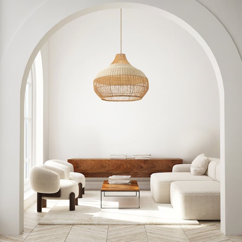 Beatrice Rattan Pendant Light - Natural Dome 1-Light Handwoven Hanging Light For Modern, Transitional, Farmhouse Room Decor