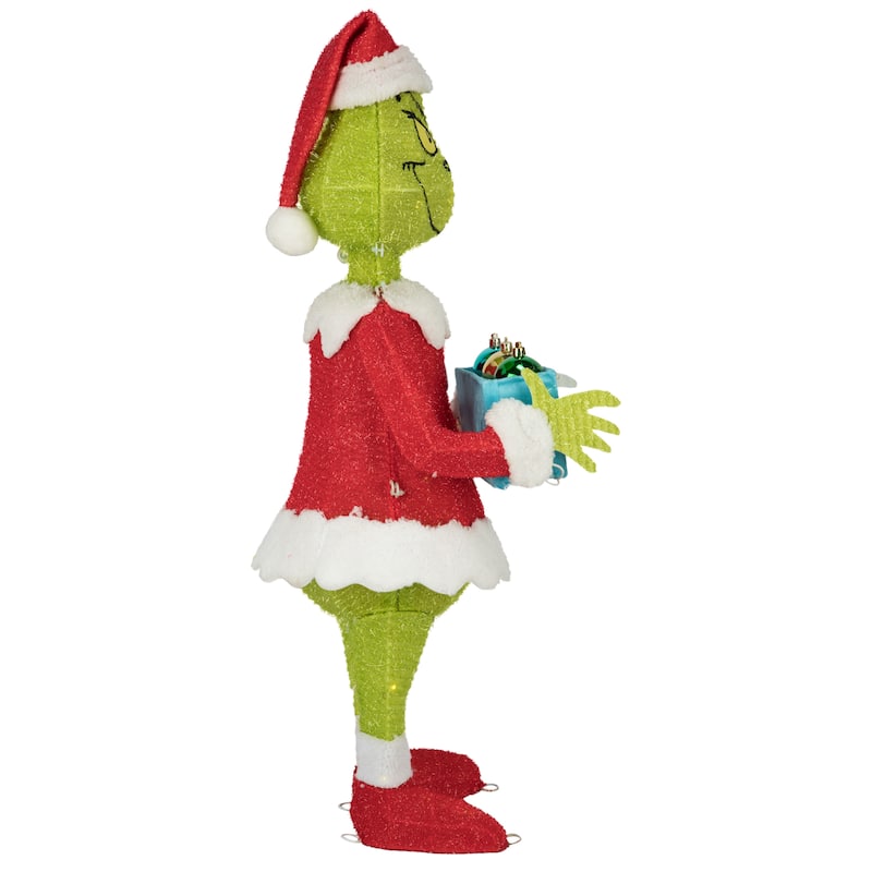 3D Holiday Lighted Tinsel Sculpture-Grinch w/Ornament Box-30"-Dr. Seuss