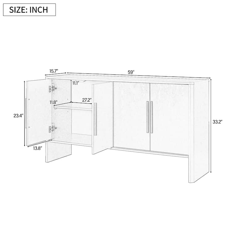 Sideboard Buffet Cabinet with Storage, Retro Sideboard Cabinet with Adjustable Shelves and Long Handles, 4-Door Wood Sideboard