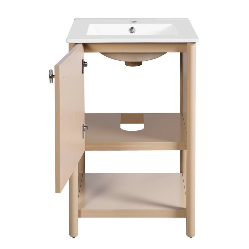 Roomfitters 20" Bathroom Vanity with Ceramic Sink, Freestanding French Style Storage Cabinet with Soft Close Door, Cream White