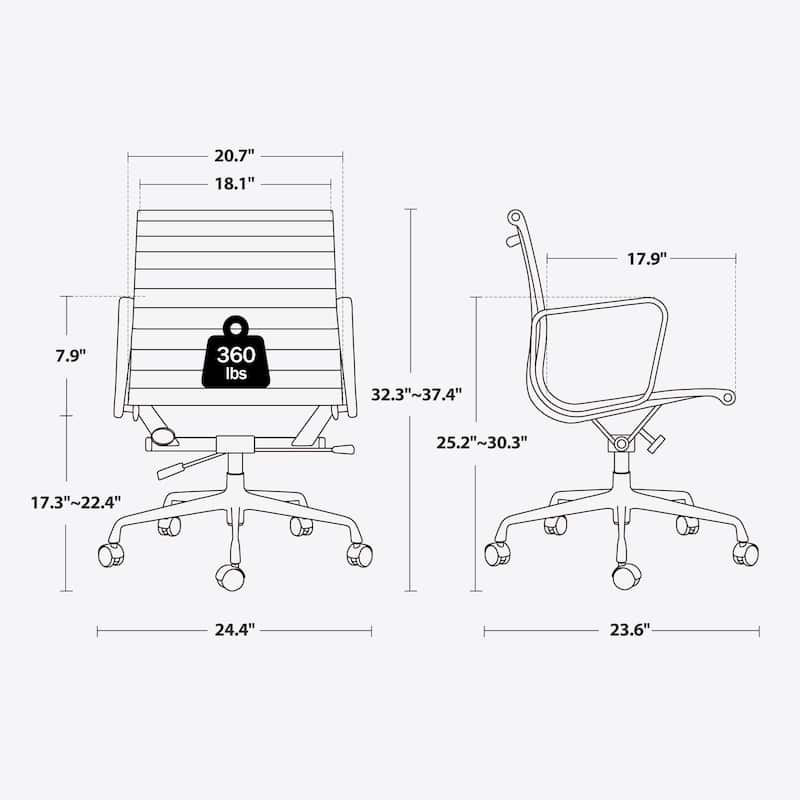 Low Back Genuine Leather Ergonomic Computer Ribbed Office Chair - N/A