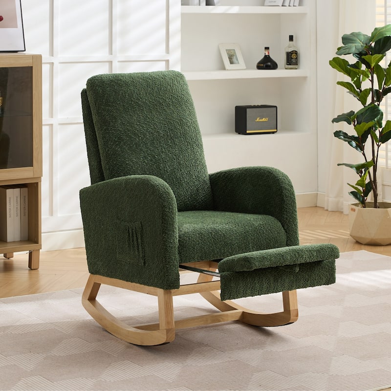 Mid-Century Modern Nursery Rocking Armchair Glider Rocker With Retractable Footrest For Living Room - Green/Natural leg