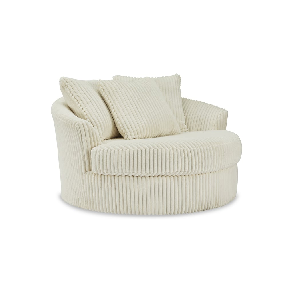 Lindy Oversize Round Swivel Accent Chair, 55 Inch Ivory, 3 Pillows