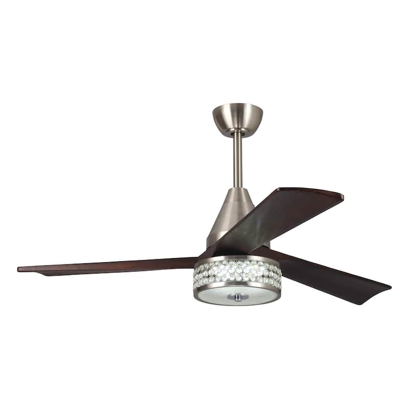 52" Indoor Semi Matte Nickel Downrod Mount Chandelier lED Ceiling Fan with Remote Control - 52" W x 52" D x 15.7" H