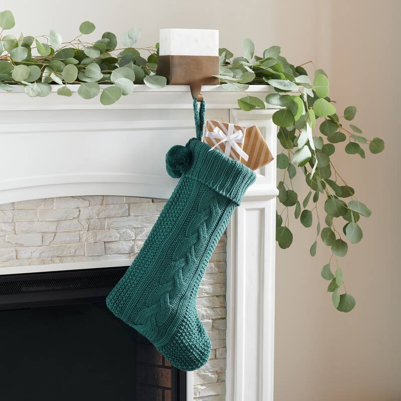SAFAVIEH Holiday Bernardita Nutmeg Hanging Knit Pom-Pom Stocking (Set of 2) - 11" W x 19" L - 11Wx19D