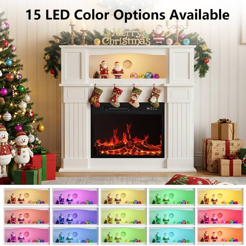 BOSSIN 43" Electric Fireplace with Mantel, 23 inch Electric Fireplace Insert,Freestanding TV Stand with Fireplace Wooden Firebox