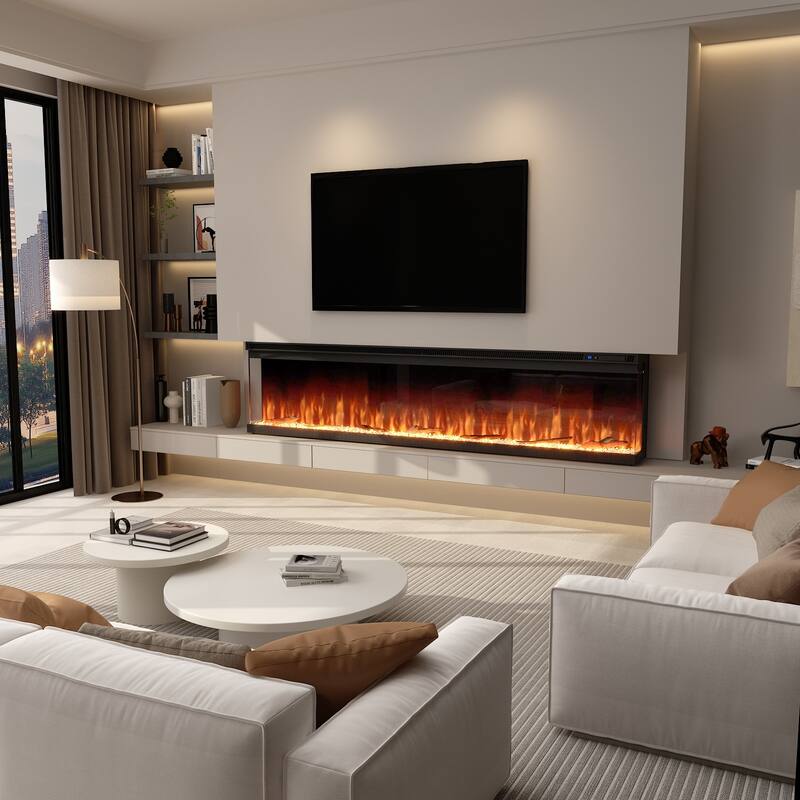 3-Sided Electric Fireplace with 12-Color Flame, Dual Heat Settings 750W/1500W, Smart App & Remote Control – 50/60/70 Inch