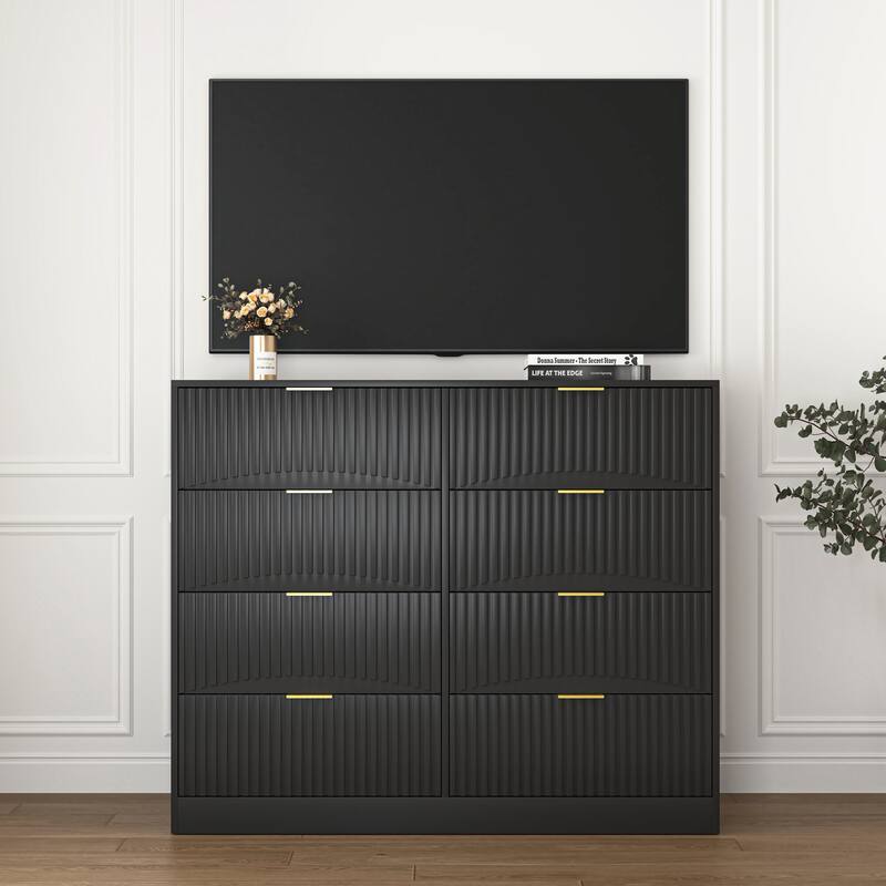 Modern 8 Drawers Dresser Chests for Bedroom, 47.2" Wide Wood Chest of Drawers with Gold Metal Handle, Drawer Organizer