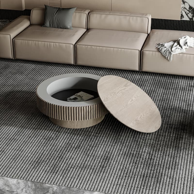 Modern Solid Wood Veneered Round/Oval Coffee Tea Table with Storage