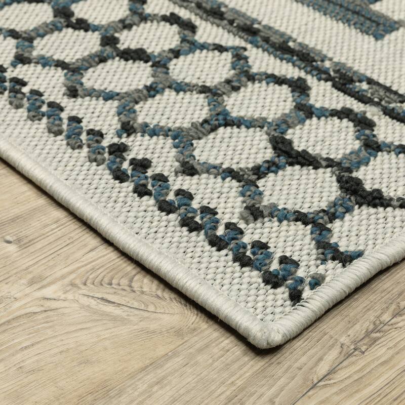 Vista Home Talcot Geometric Tribal Grey/ Teal Indoor-Outdoor Area Rug