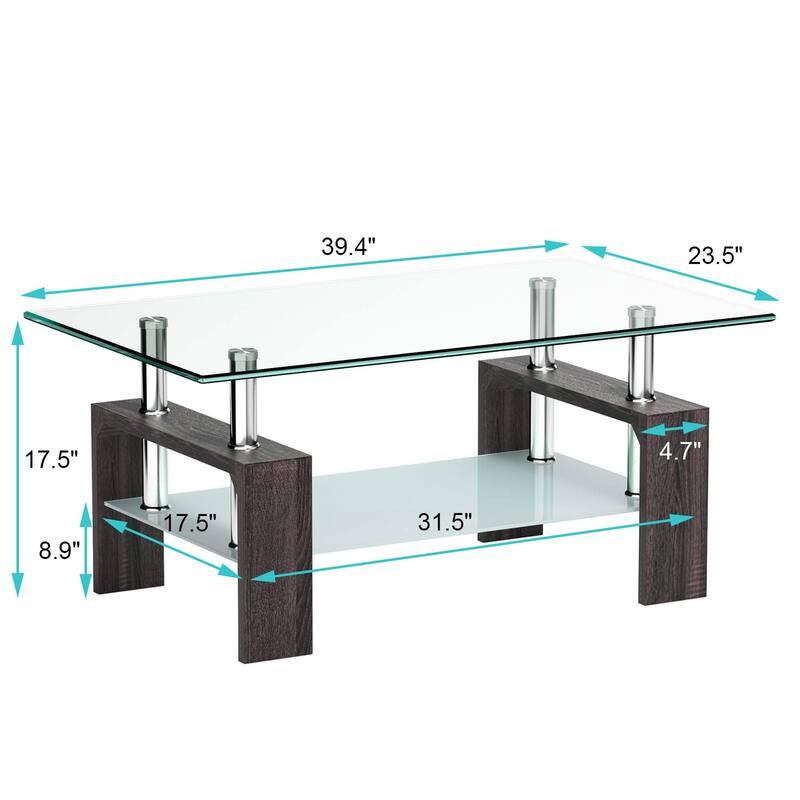 Costway Rectangle Glass Coffee Table Metal Legs End Table Livingroom