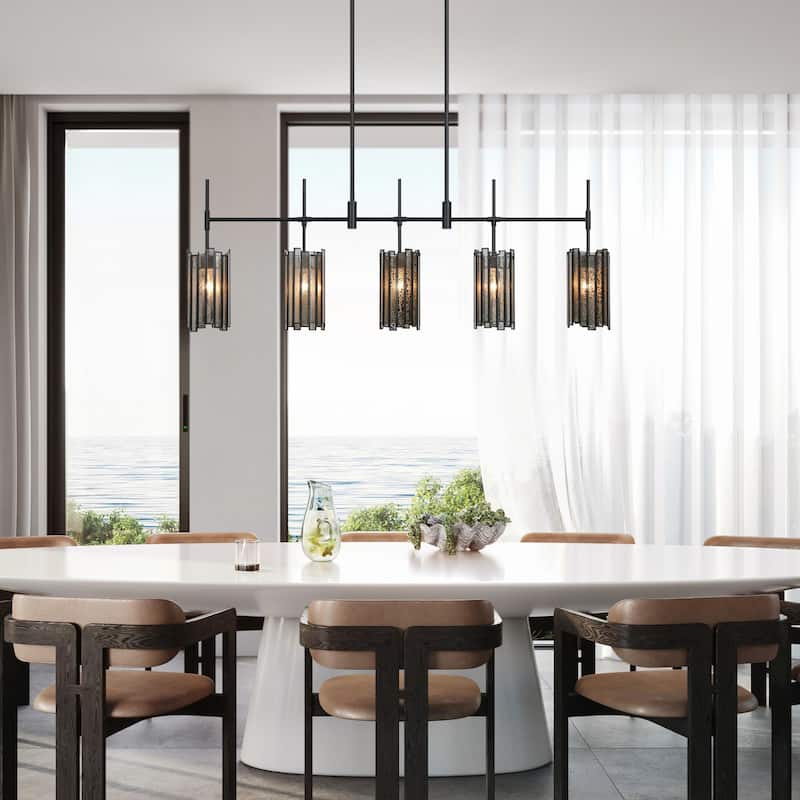 Tifany Modern 5-Light Black Chandelier Large Linear 45. IN Colored Glass Kitchen Island Lights - L 45.3" x W 4.3" x H 17.3"
