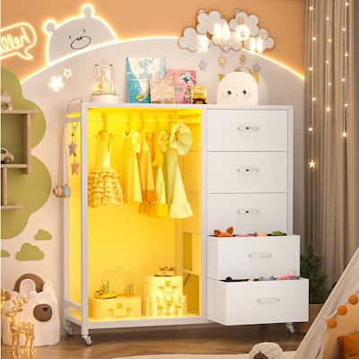 Rollway Dresser with Charge Station and LED Light,Chest With Drawers for Kids Room