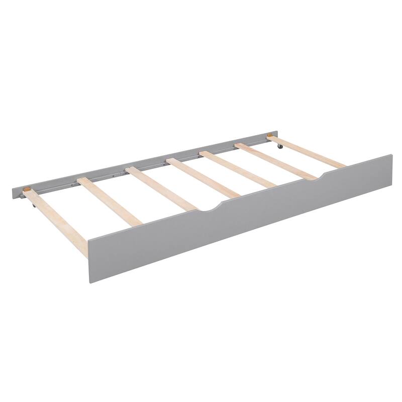 Pine Kids House Platform Bed with Trundle, Shelf, and Roof