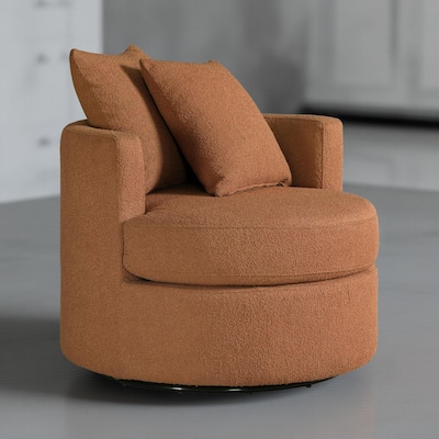 Catlyn Swivel Accent Chair, Burnt Orange Fabric, 2 Accent Pillows