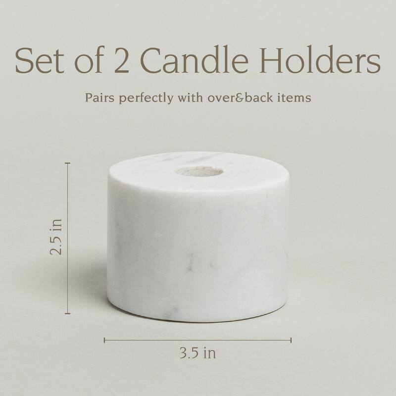 over&back 100% Marble Classic Candle Holders - Set of 2