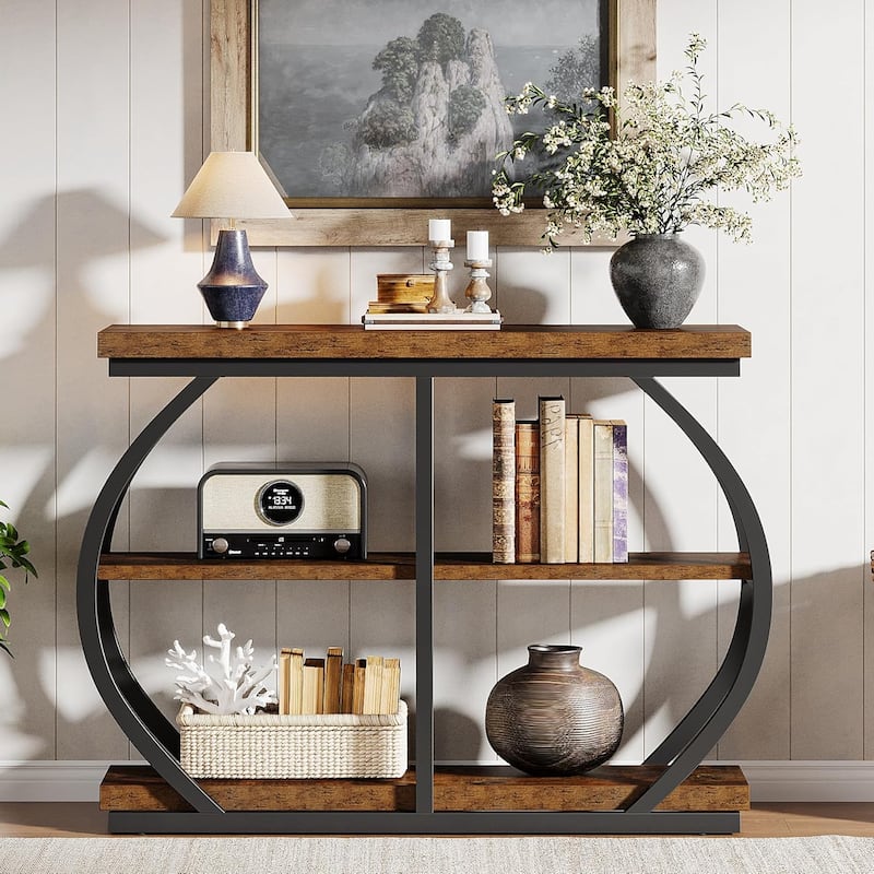 41.3" Industrial 3-Tier Console Table with Arched Metal Frame and Shelves - 11.8"D × 41.3"W × 31.5"H
